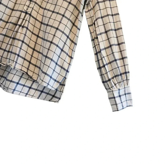 Lavie Rebecca Taylor Top Womens Size XS White Navy Windowpane 100% Cotton Slit - Picture 13 of 14